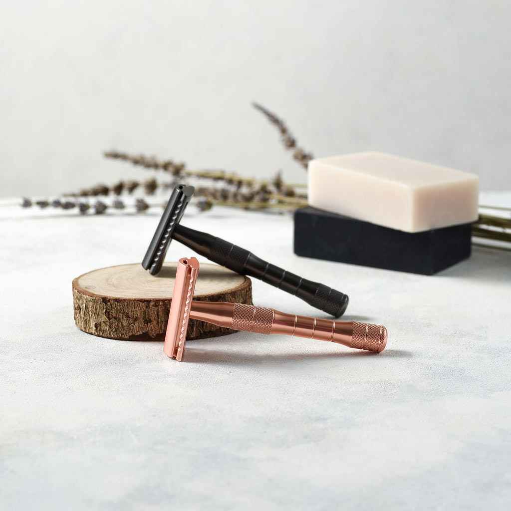 Rose Gold or Black Reusable Safety Razors (Thick Handle)