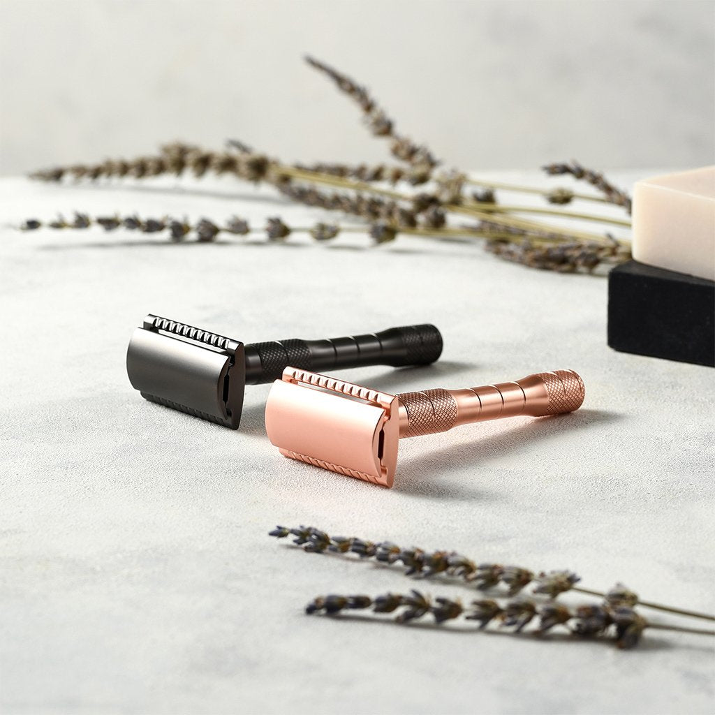 Rose Gold or Black Reusable Safety Razors (Thick Handle)